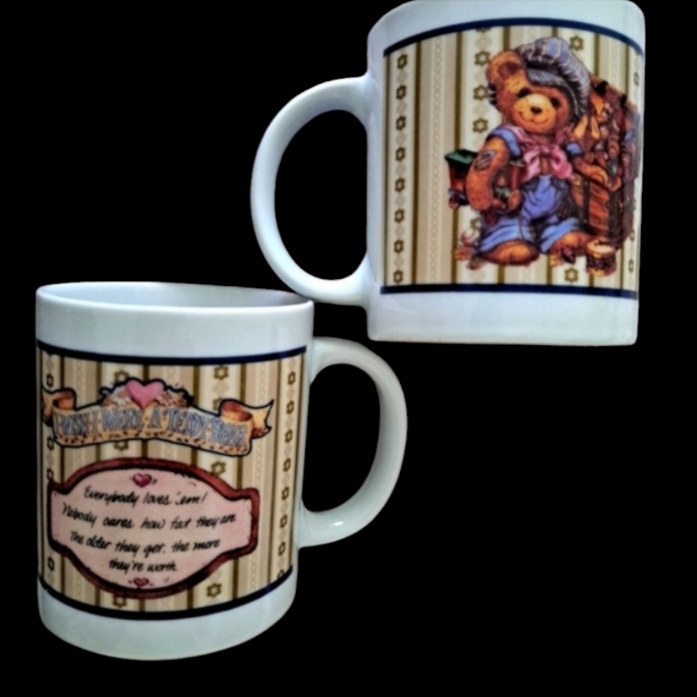 "I Wish I Were A Teddy Bear" Mug Vintage Brown Teddy Overalls Graphic Design Set